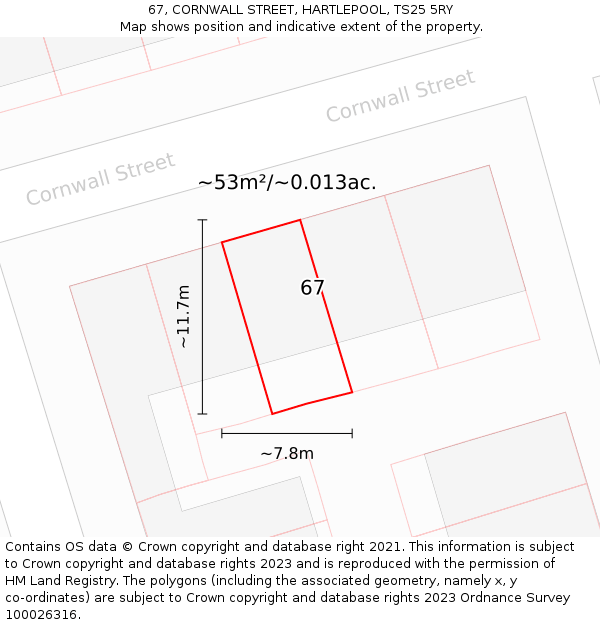 67, CORNWALL STREET, HARTLEPOOL, TS25 5RY: Plot and title map