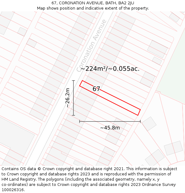 67, CORONATION AVENUE, BATH, BA2 2JU: Plot and title map