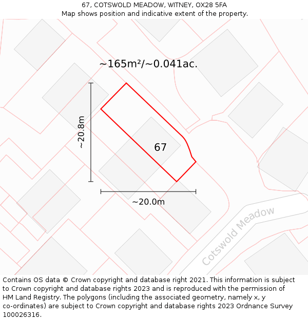 67, COTSWOLD MEADOW, WITNEY, OX28 5FA: Plot and title map