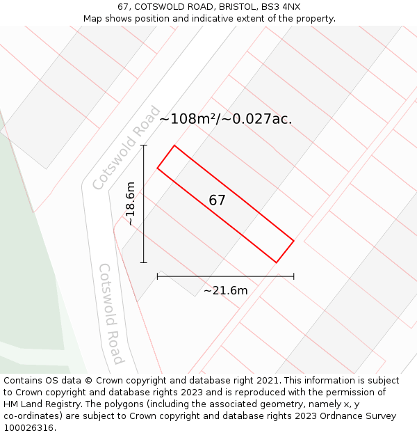 67, COTSWOLD ROAD, BRISTOL, BS3 4NX: Plot and title map
