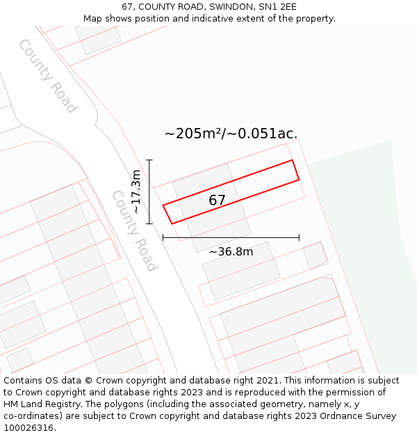 67, COUNTY ROAD, SWINDON, SN1 2EE: Plot and title map