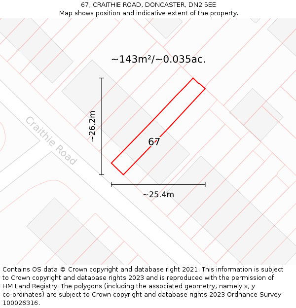 67, CRAITHIE ROAD, DONCASTER, DN2 5EE: Plot and title map
