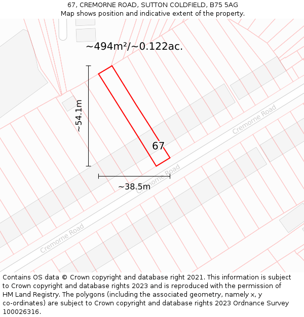 67, CREMORNE ROAD, SUTTON COLDFIELD, B75 5AG: Plot and title map