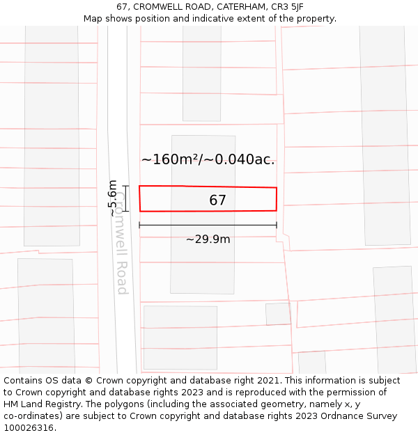 67, CROMWELL ROAD, CATERHAM, CR3 5JF: Plot and title map