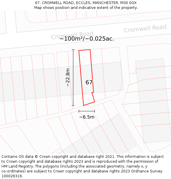 67, CROMWELL ROAD, ECCLES, MANCHESTER, M30 0GX: Plot and title map