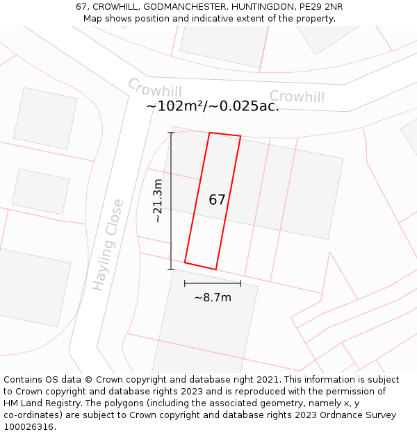 67, CROWHILL, GODMANCHESTER, HUNTINGDON, PE29 2NR: Plot and title map