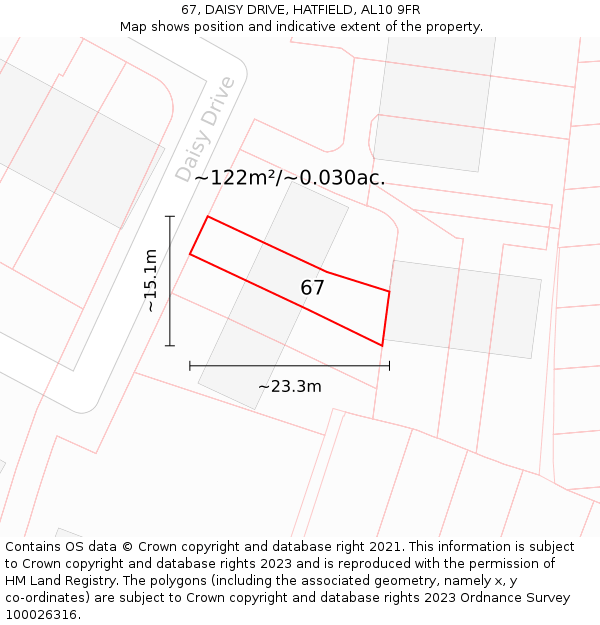 67, DAISY DRIVE, HATFIELD, AL10 9FR: Plot and title map