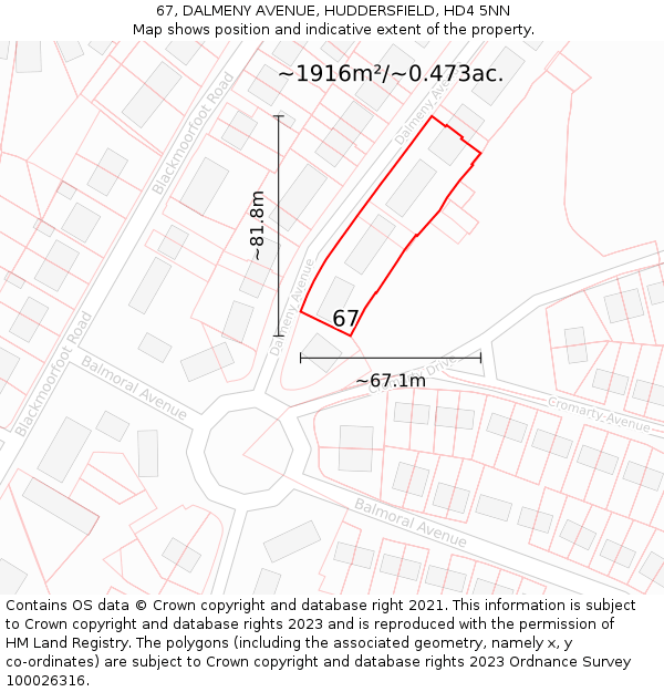 67, DALMENY AVENUE, HUDDERSFIELD, HD4 5NN: Plot and title map