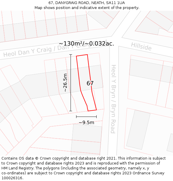 67, DANYGRAIG ROAD, NEATH, SA11 1UA: Plot and title map