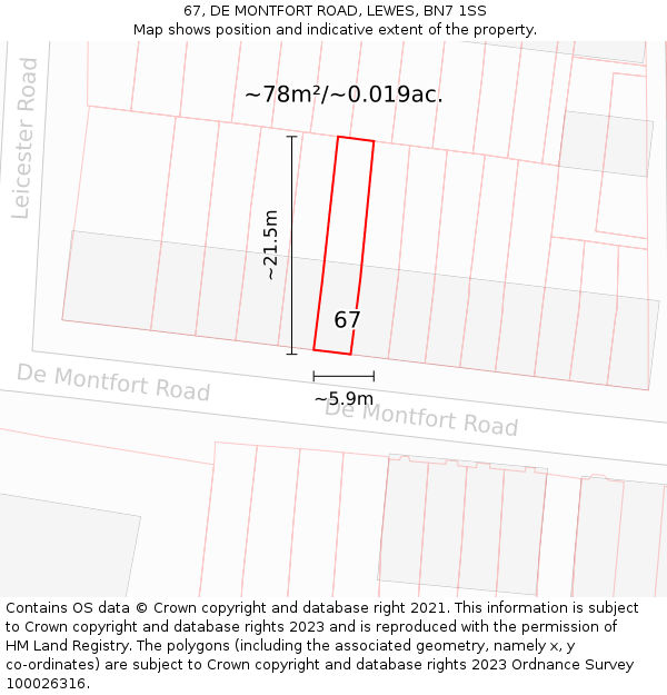 67, DE MONTFORT ROAD, LEWES, BN7 1SS: Plot and title map