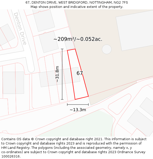 67, DENTON DRIVE, WEST BRIDGFORD, NOTTINGHAM, NG2 7FS: Plot and title map