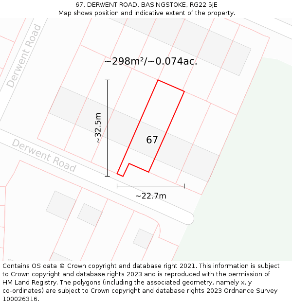 67, DERWENT ROAD, BASINGSTOKE, RG22 5JE: Plot and title map