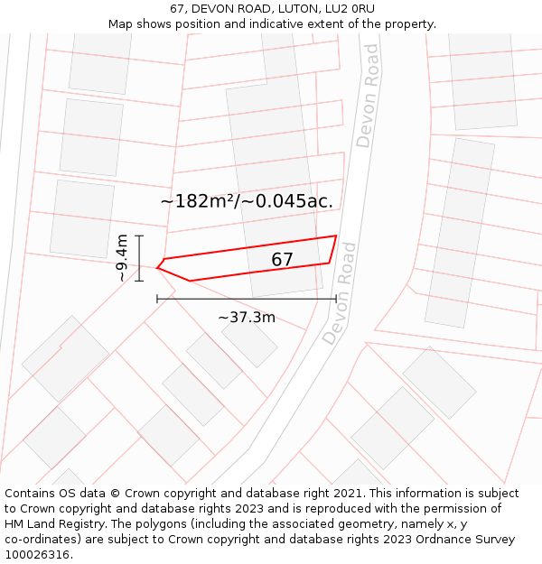 67, DEVON ROAD, LUTON, LU2 0RU: Plot and title map