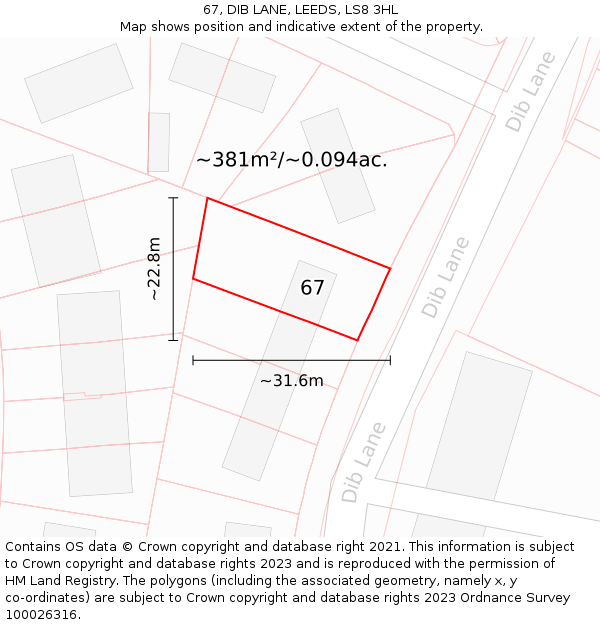 67, DIB LANE, LEEDS, LS8 3HL: Plot and title map