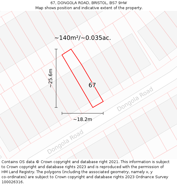 67, DONGOLA ROAD, BRISTOL, BS7 9HW: Plot and title map