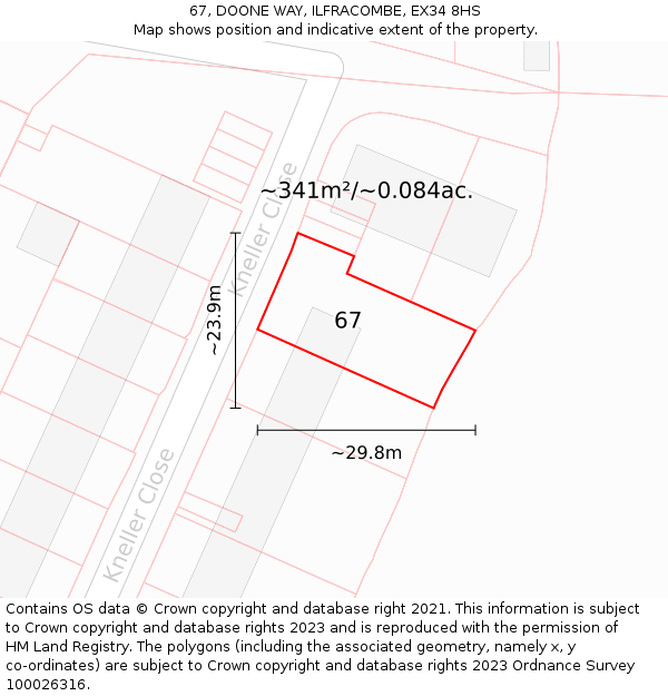 67, DOONE WAY, ILFRACOMBE, EX34 8HS: Plot and title map