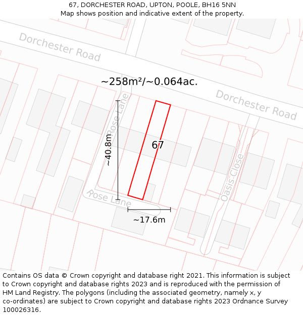 67, DORCHESTER ROAD, UPTON, POOLE, BH16 5NN: Plot and title map