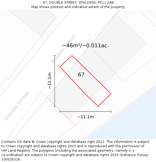 67, DOUBLE STREET, SPALDING, PE11 2AB: Plot and title map