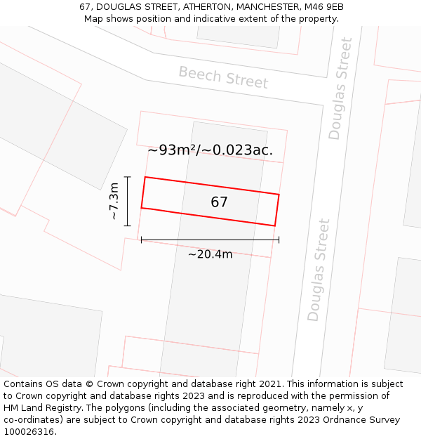 67, DOUGLAS STREET, ATHERTON, MANCHESTER, M46 9EB: Plot and title map