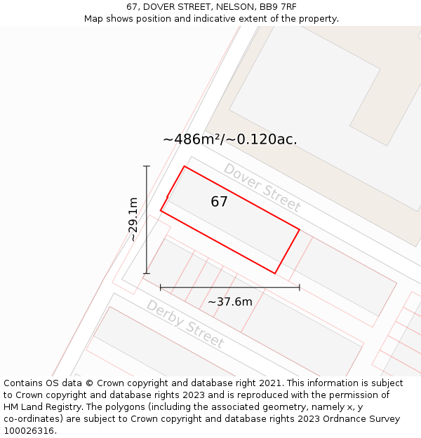 67, DOVER STREET, NELSON, BB9 7RF: Plot and title map