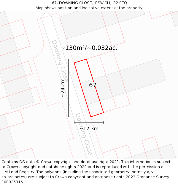 67, DOWNING CLOSE, IPSWICH, IP2 9EQ: Plot and title map