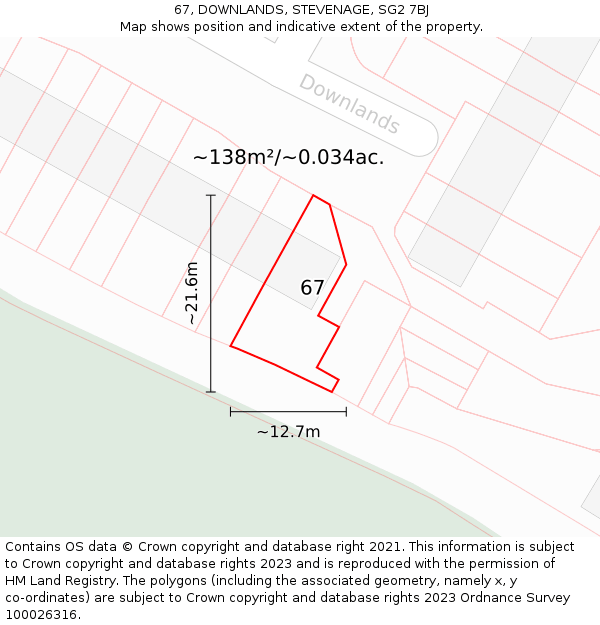 67, DOWNLANDS, STEVENAGE, SG2 7BJ: Plot and title map