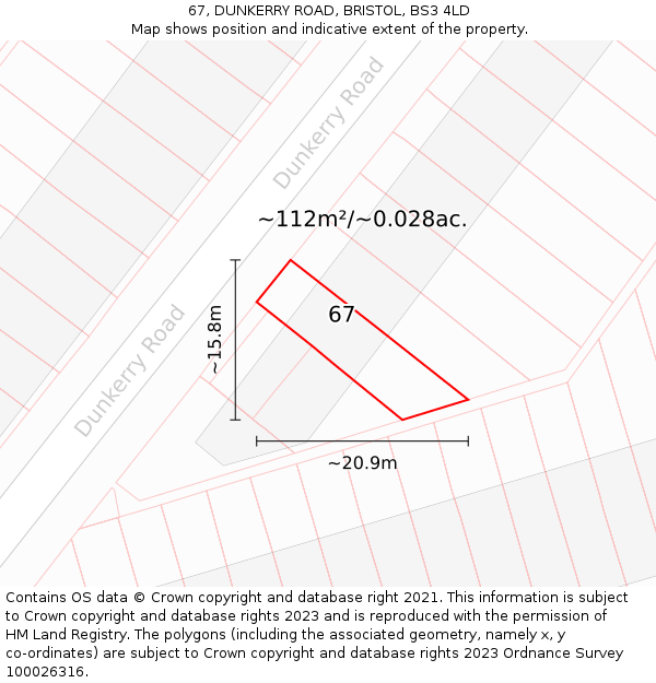 67, DUNKERRY ROAD, BRISTOL, BS3 4LD: Plot and title map