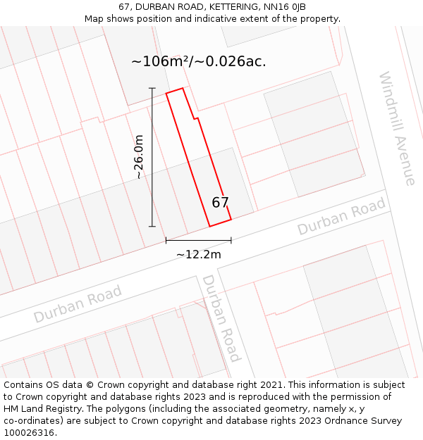 67, DURBAN ROAD, KETTERING, NN16 0JB: Plot and title map