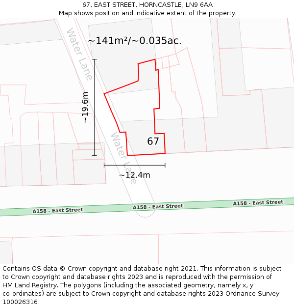67, EAST STREET, HORNCASTLE, LN9 6AA: Plot and title map