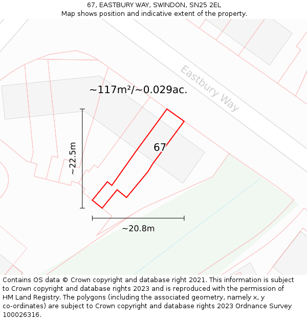 67, EASTBURY WAY, SWINDON, SN25 2EL: Plot and title map