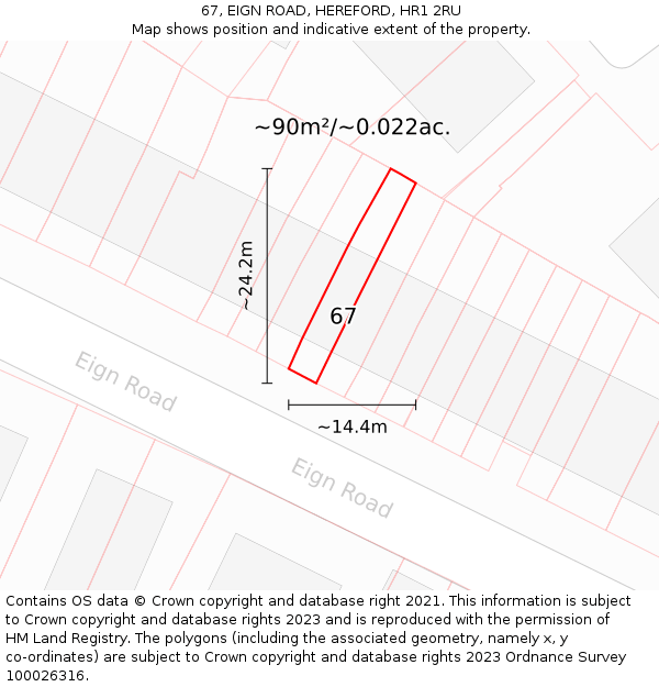 67, EIGN ROAD, HEREFORD, HR1 2RU: Plot and title map
