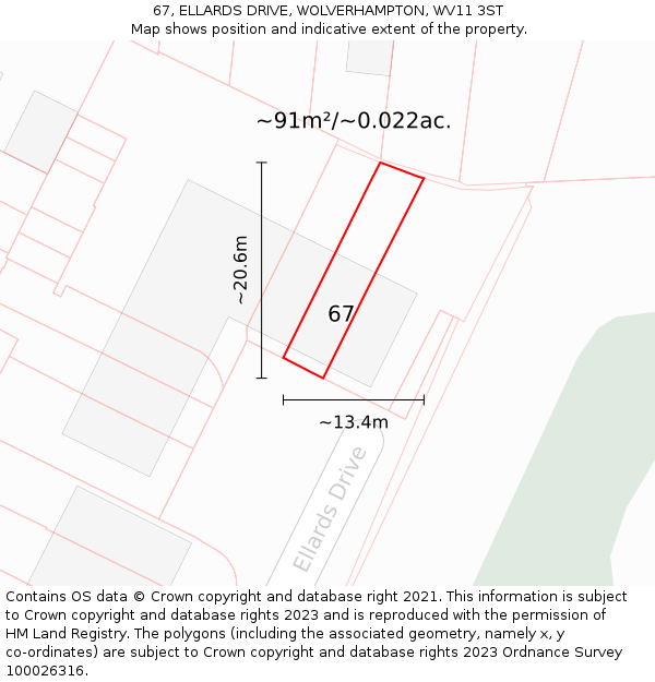 67, ELLARDS DRIVE, WOLVERHAMPTON, WV11 3ST: Plot and title map