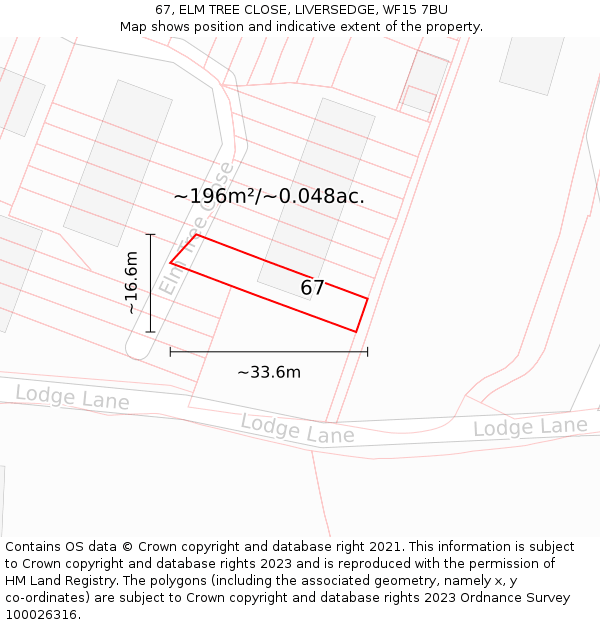 67, ELM TREE CLOSE, LIVERSEDGE, WF15 7BU: Plot and title map