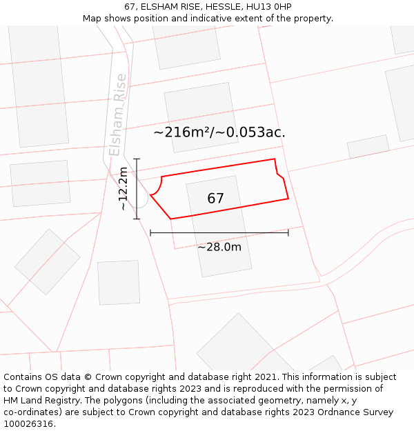 67, ELSHAM RISE, HESSLE, HU13 0HP: Plot and title map