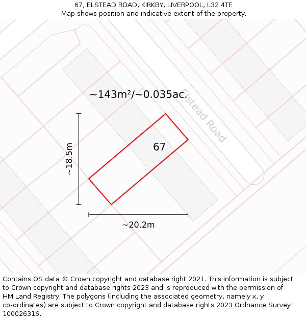 67, ELSTEAD ROAD, KIRKBY, LIVERPOOL, L32 4TE: Plot and title map