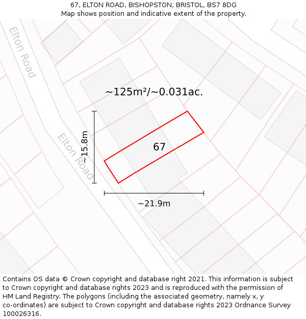 67, ELTON ROAD, BISHOPSTON, BRISTOL, BS7 8DG: Plot and title map