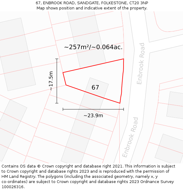 67, ENBROOK ROAD, SANDGATE, FOLKESTONE, CT20 3NP: Plot and title map