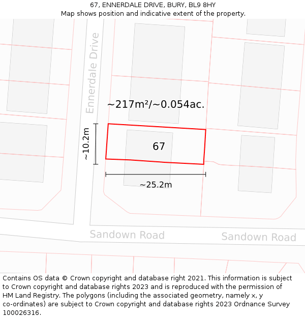 67, ENNERDALE DRIVE, BURY, BL9 8HY: Plot and title map