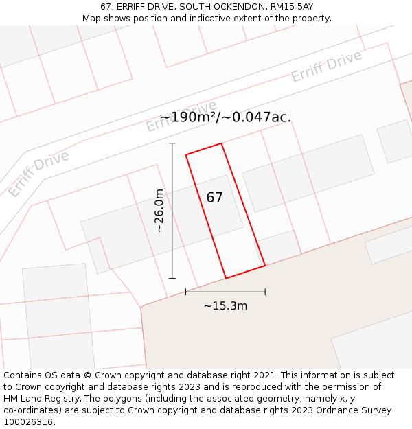 67, ERRIFF DRIVE, SOUTH OCKENDON, RM15 5AY: Plot and title map
