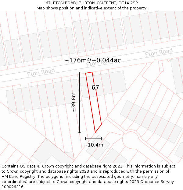 67, ETON ROAD, BURTON-ON-TRENT, DE14 2SP: Plot and title map