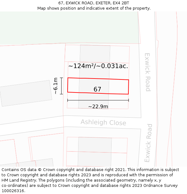 67, EXWICK ROAD, EXETER, EX4 2BT: Plot and title map