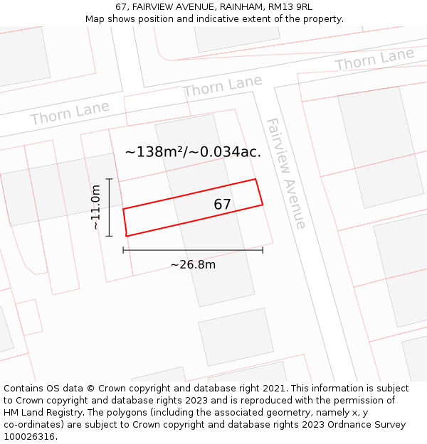 67, FAIRVIEW AVENUE, RAINHAM, RM13 9RL: Plot and title map