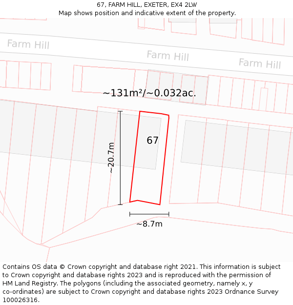67, FARM HILL, EXETER, EX4 2LW: Plot and title map