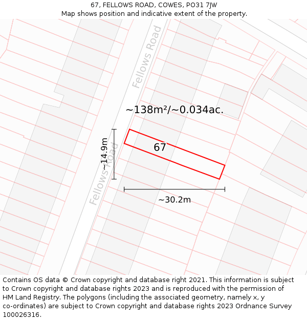 67, FELLOWS ROAD, COWES, PO31 7JW: Plot and title map