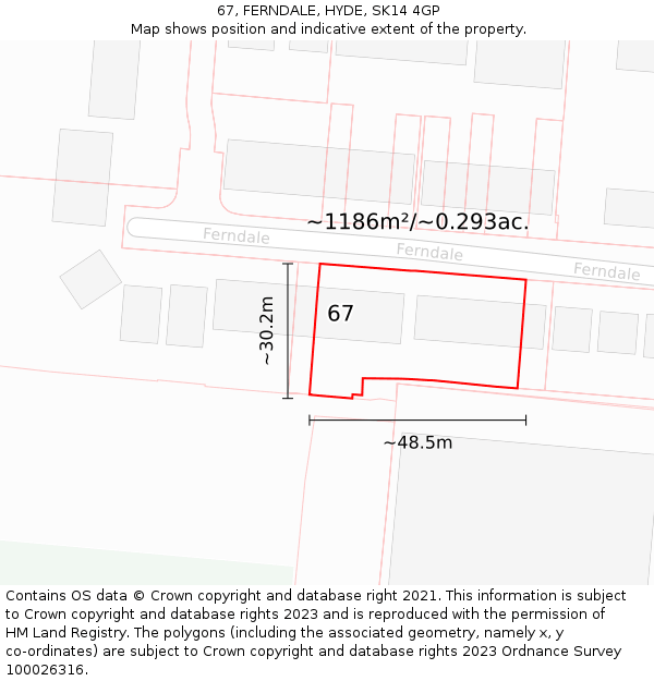 67, FERNDALE, HYDE, SK14 4GP: Plot and title map