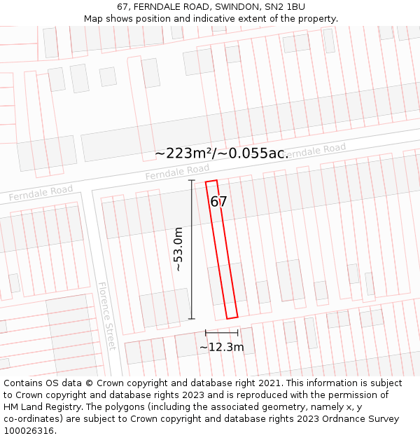 67, FERNDALE ROAD, SWINDON, SN2 1BU: Plot and title map