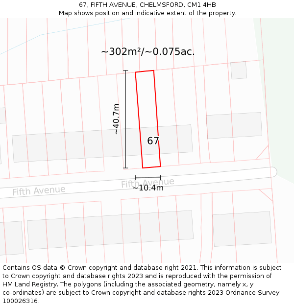 67, FIFTH AVENUE, CHELMSFORD, CM1 4HB: Plot and title map
