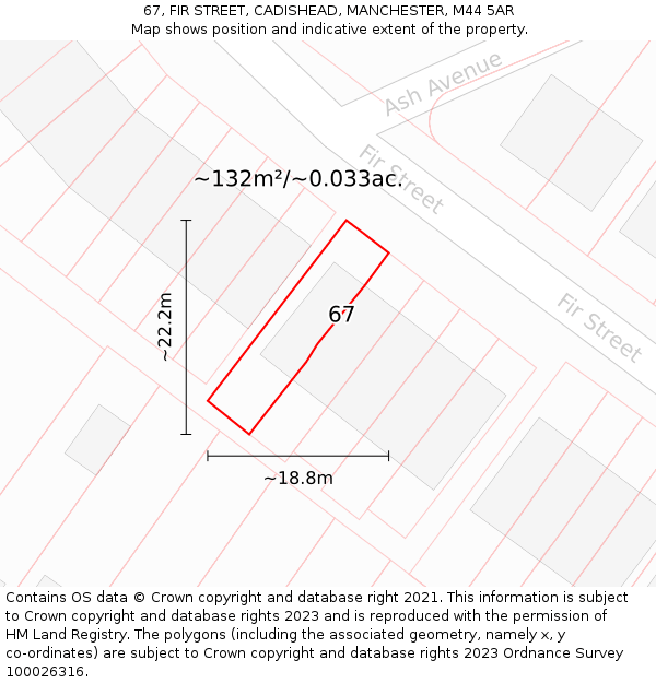 67, FIR STREET, CADISHEAD, MANCHESTER, M44 5AR: Plot and title map