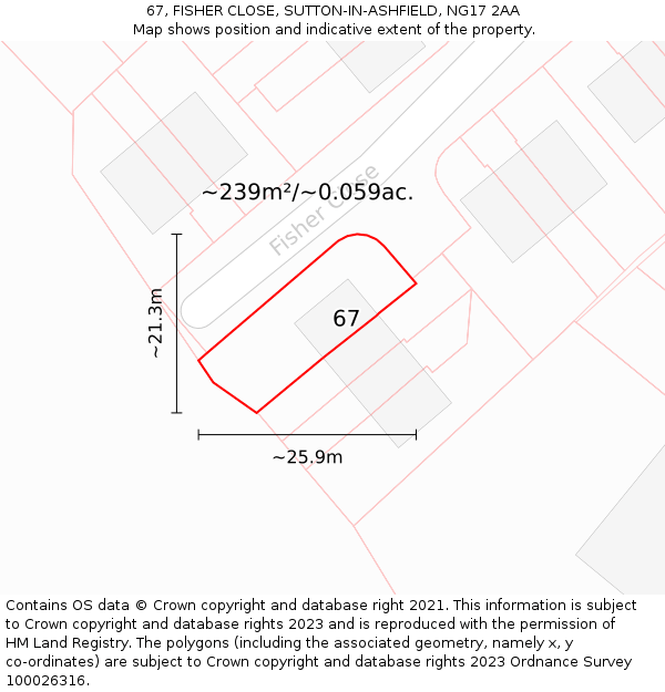 67, FISHER CLOSE, SUTTON-IN-ASHFIELD, NG17 2AA: Plot and title map