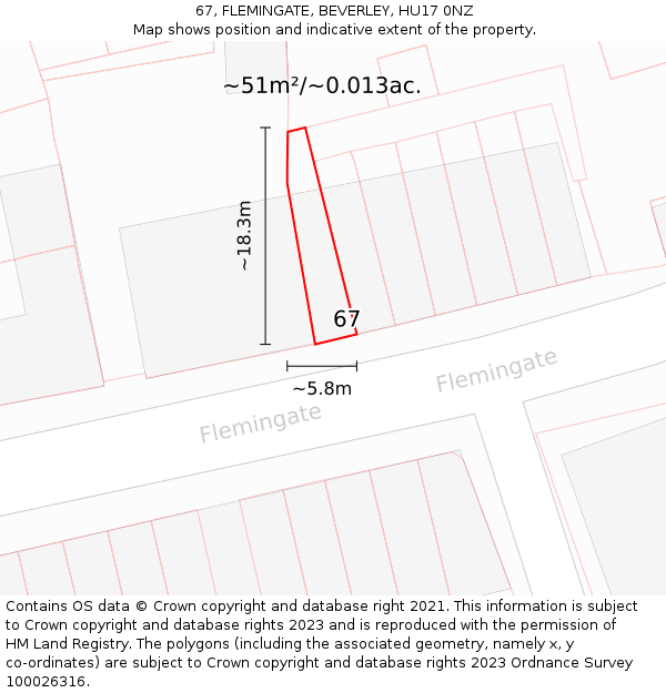 67, FLEMINGATE, BEVERLEY, HU17 0NZ: Plot and title map